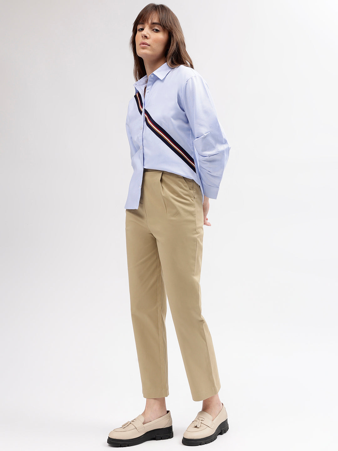 Iconic Women Khaki Solid Regular Fit Mid-Rise Trouser