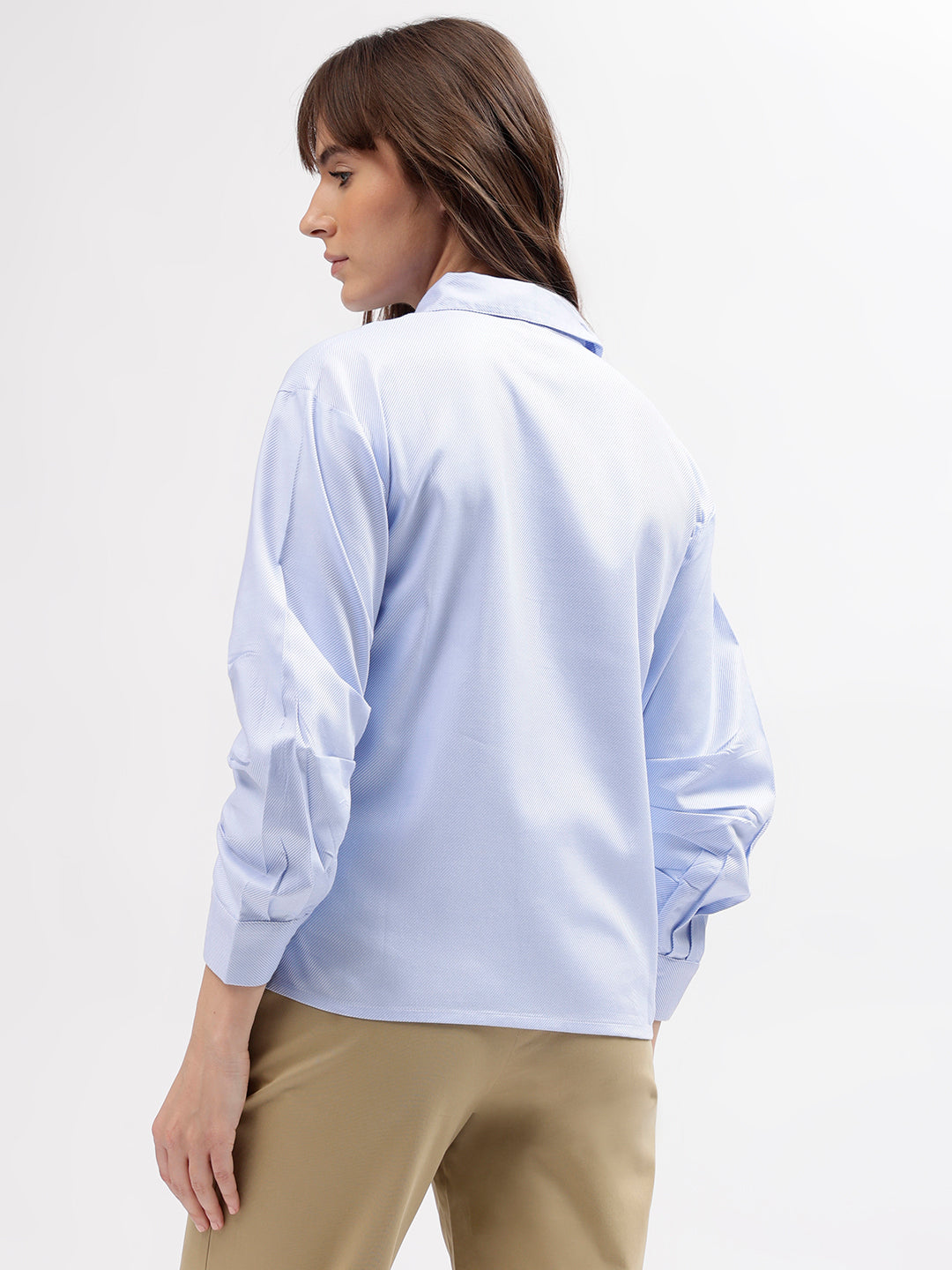 Iconic Women Blue Solid Spread Collar 3/4th Sleeves Shirt