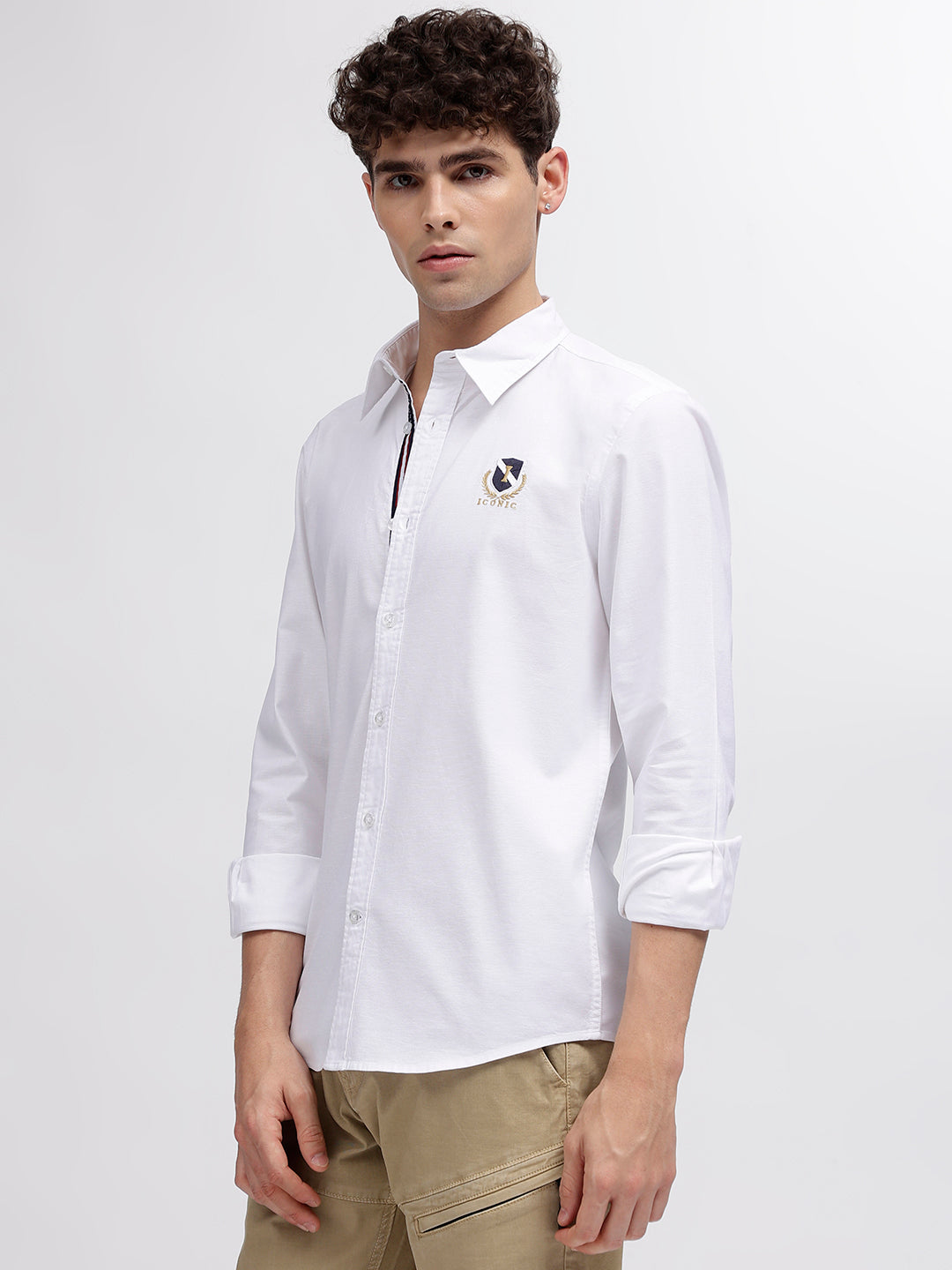 Iconic Men White Solid Spread Collar Full Sleeves Shirt