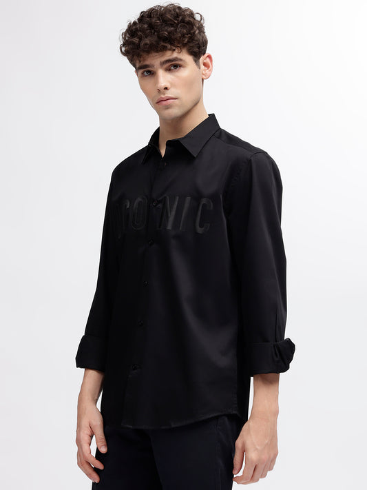 Iconic Men Black Solid Spread Collar Full Sleeves Shirt