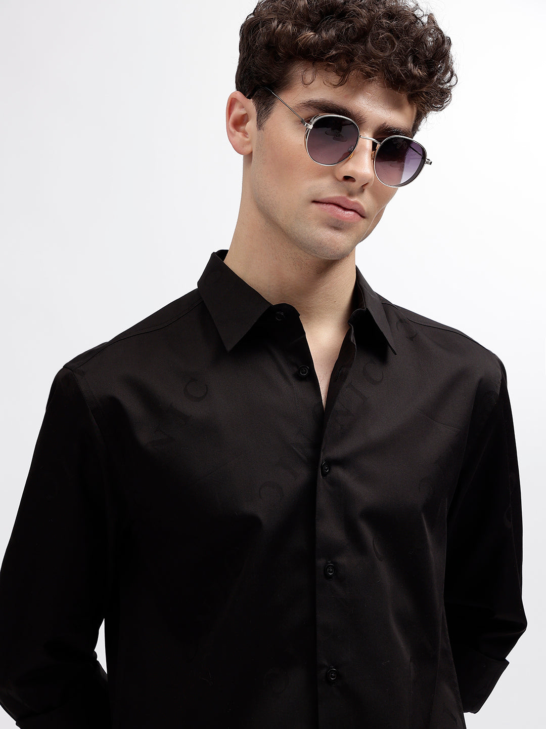 Iconic Men Black Printed Spread Collar Full Sleeves Shirt