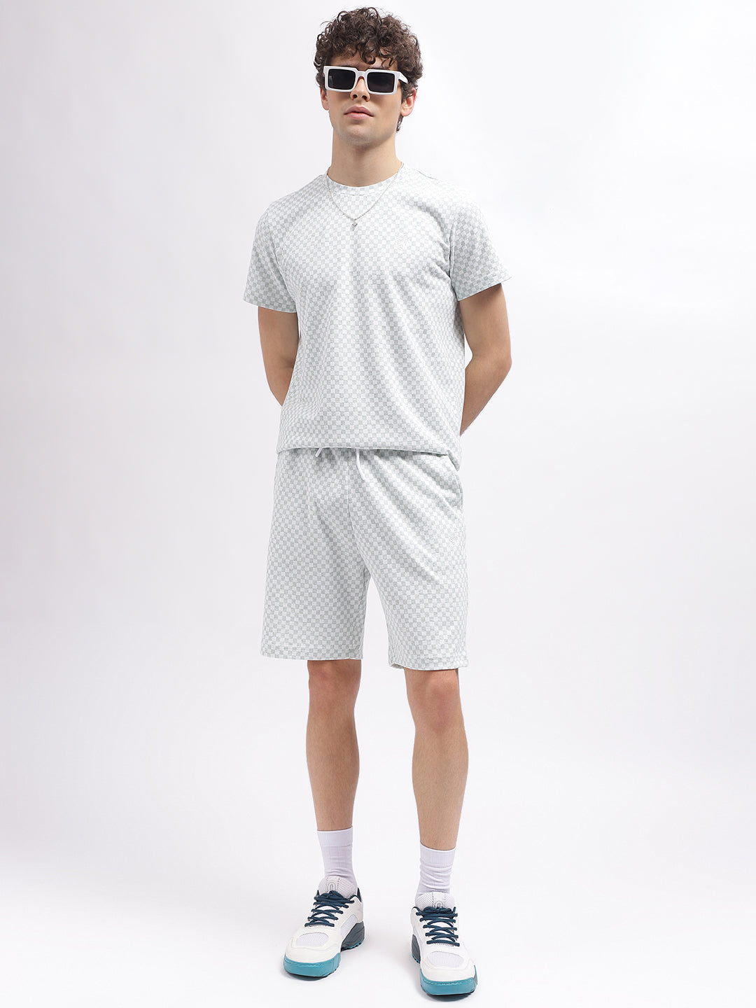 Iconic Men White Checked Regular Fit Mid-Rise Shorts