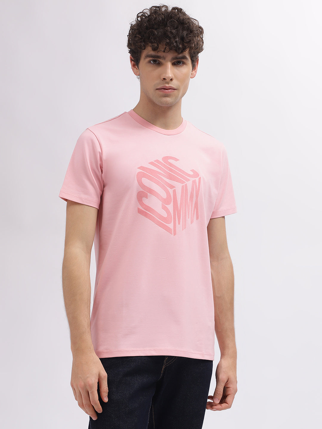 Iconic Men Pink Solid Round Neck Short Sleeves T-Shirt