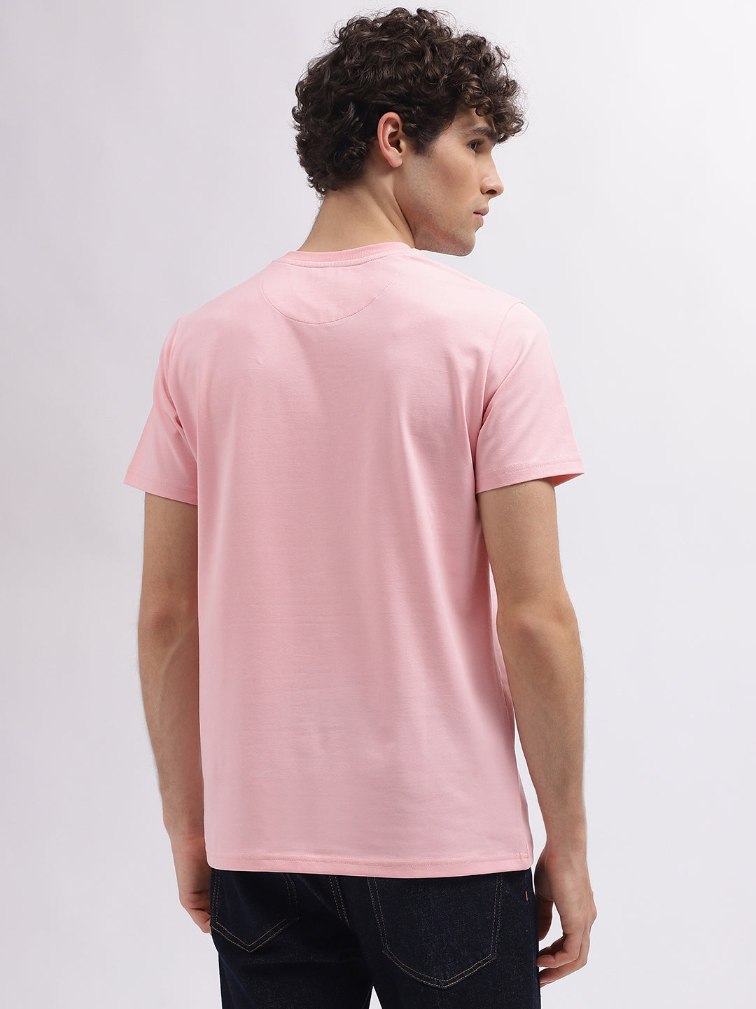 Iconic Men Pink Solid Round Neck Short Sleeves T-Shirt