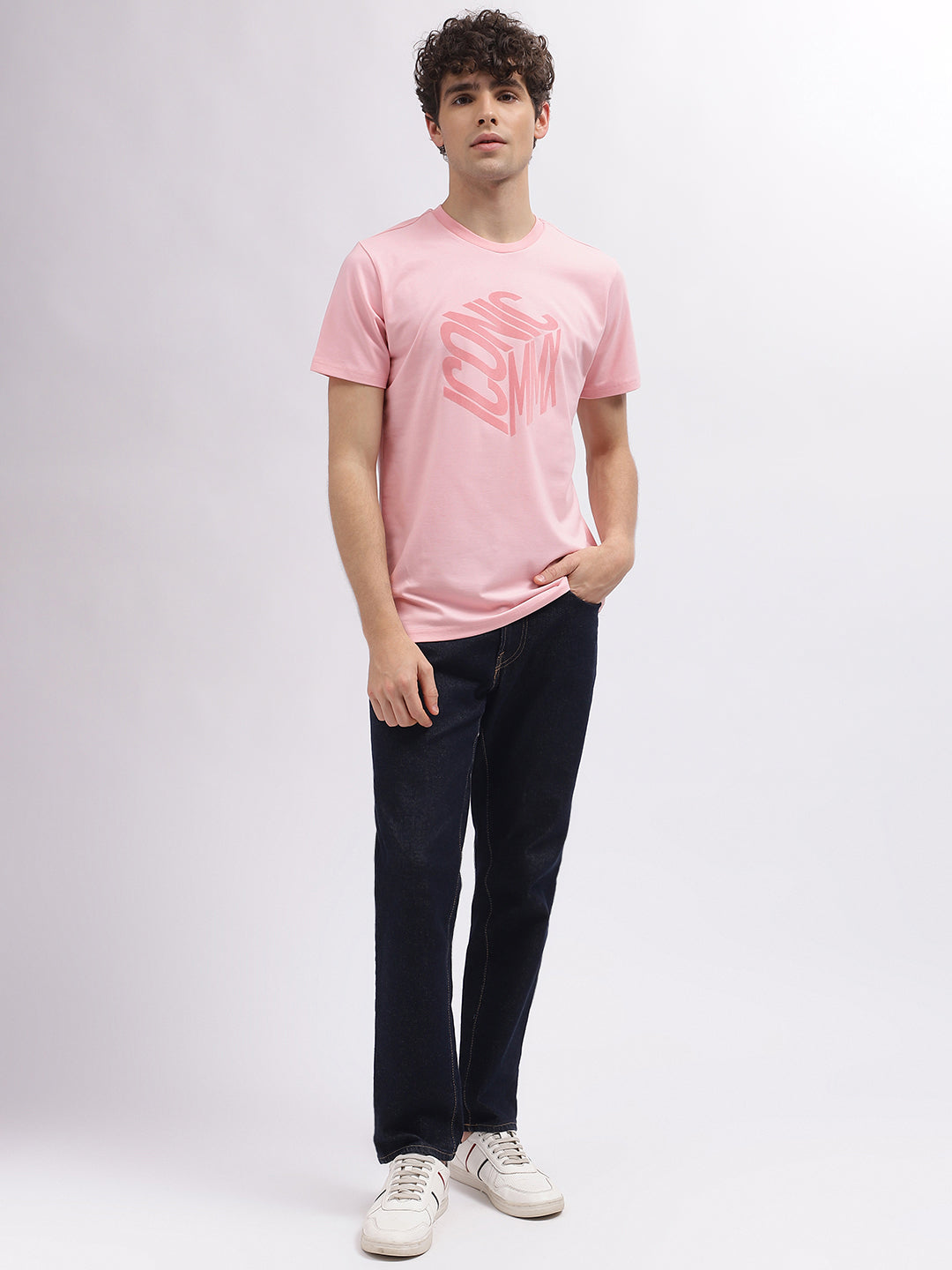 Iconic Men Pink Solid Round Neck Short Sleeves T-Shirt