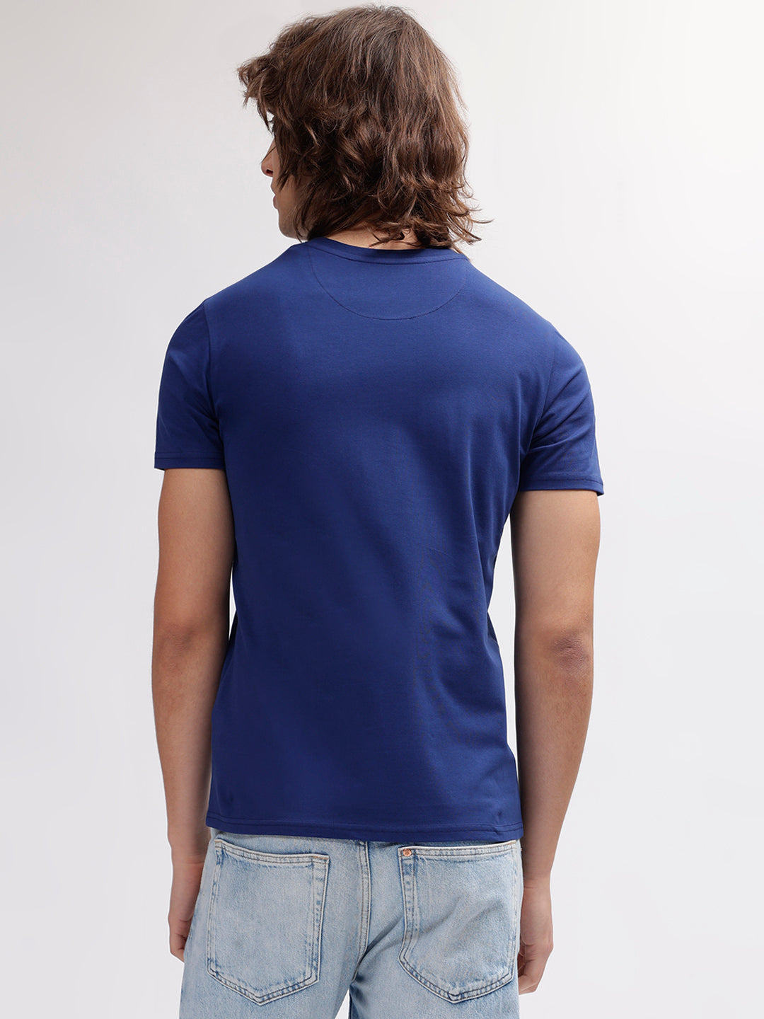 Iconic Men Navy Blue Solid Round Neck Short Sleeves T-shirt