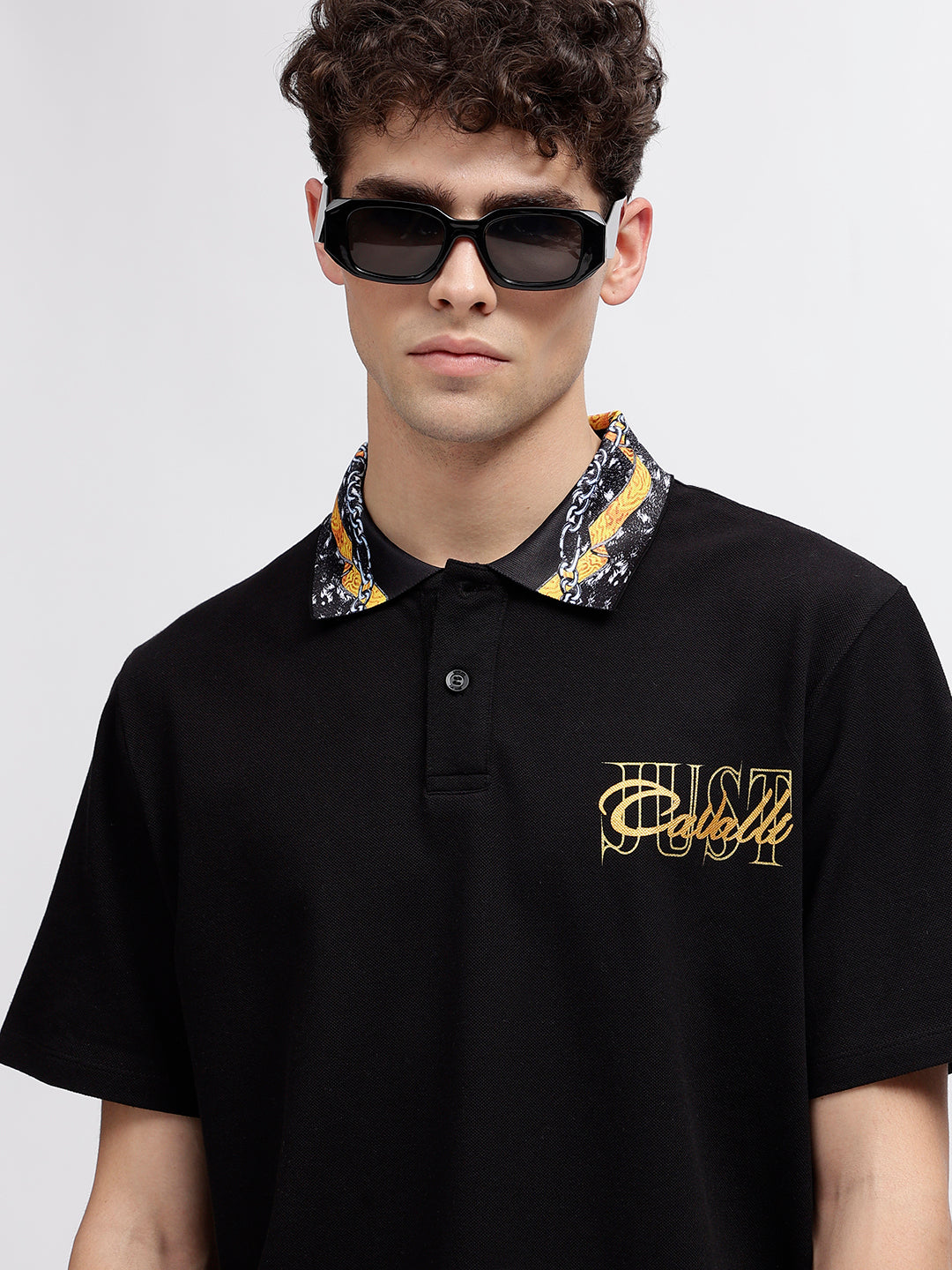 Just Cavalli Black Fashion Logo Regular Fit Polo T-Shirt