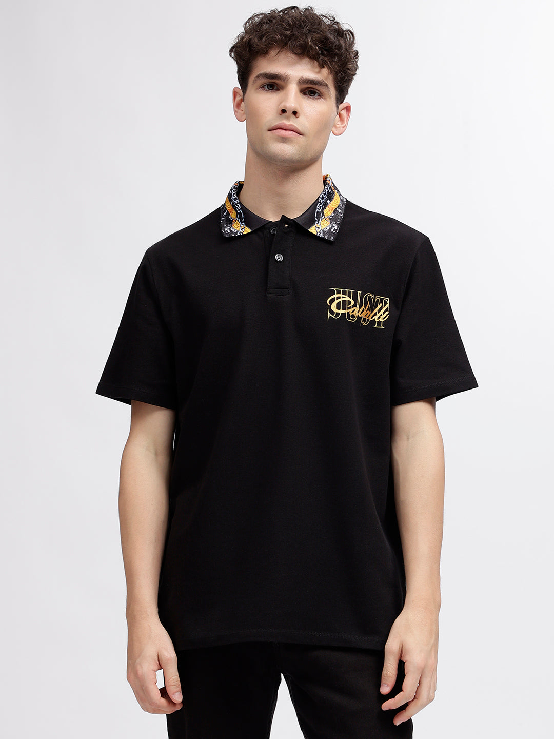 Just Cavalli Black Fashion Logo Regular Fit Polo T-Shirt