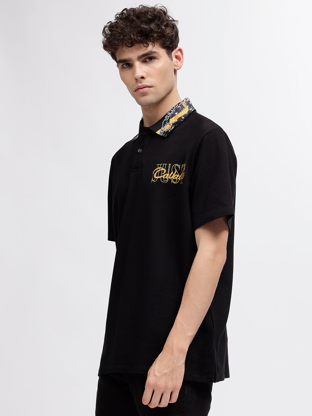 Just Cavalli Black Fashion Logo Regular Fit Polo T-Shirt