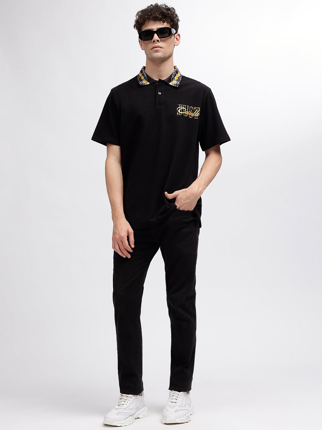 Just Cavalli Black Fashion Logo Regular Fit Polo T-Shirt