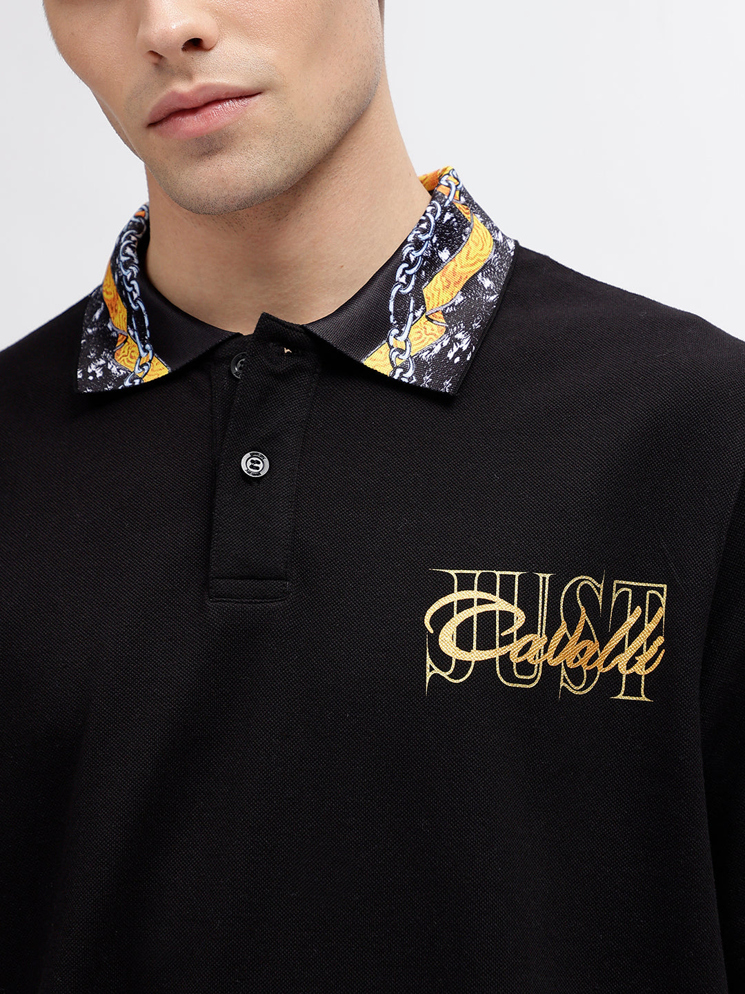 Just Cavalli Black Fashion Logo Regular Fit Polo T-Shirt