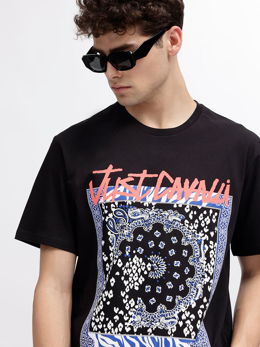 Just Cavalli Black Fashion Logo Regular Fit T-Shirt