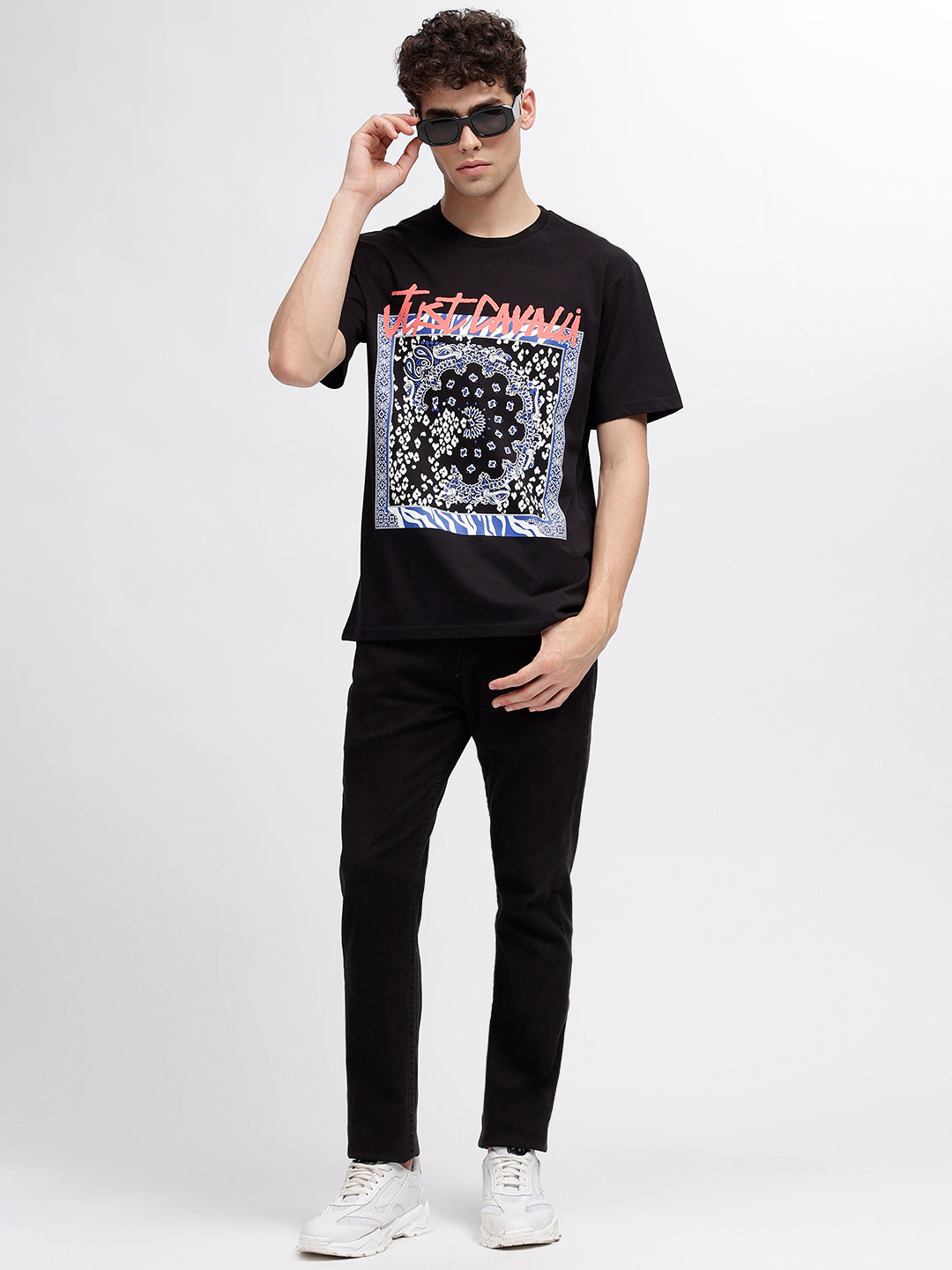 Just Cavalli Black Fashion Logo Regular Fit T-Shirt