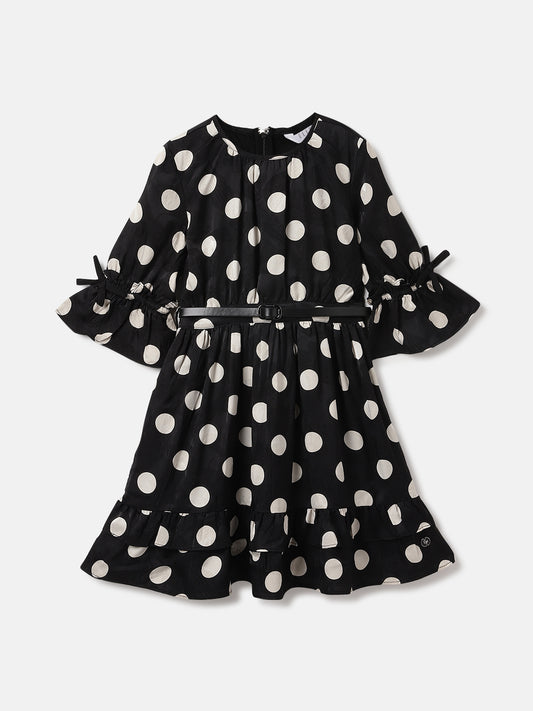 Elle Kids Black Jacquard Round Neck Dress