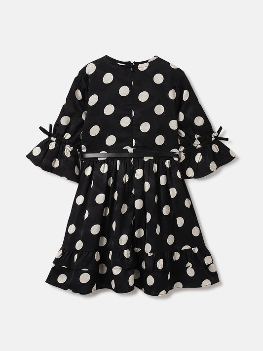 Elle Kids Black Jacquard Round Neck Dress