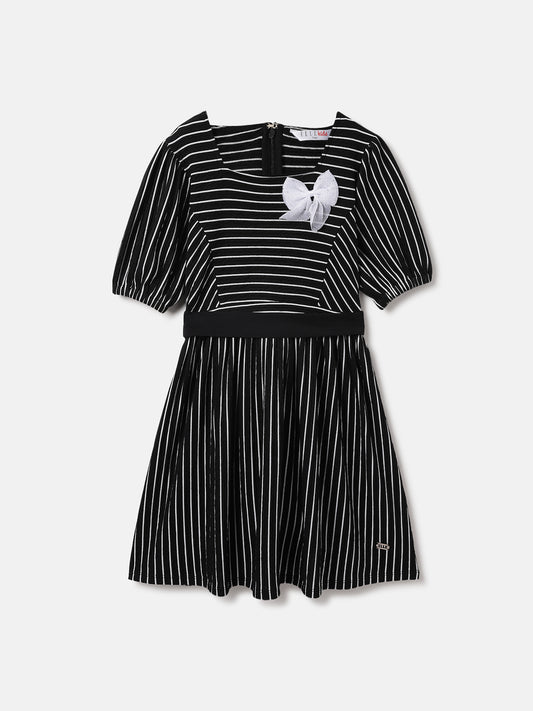 Elle Kids Black Striped Round Neck Dress