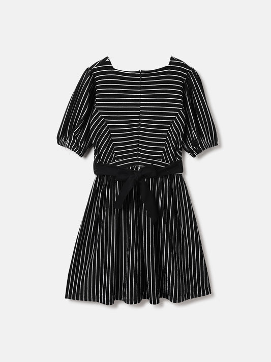 Elle Kids Black Striped Round Neck Dress