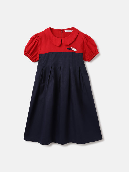 Elle Kids Blue Solid Round Neck Dress