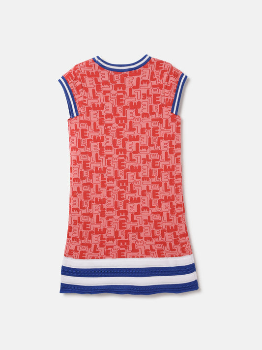 Elle Kids Red Jacquard Round Neck Dress