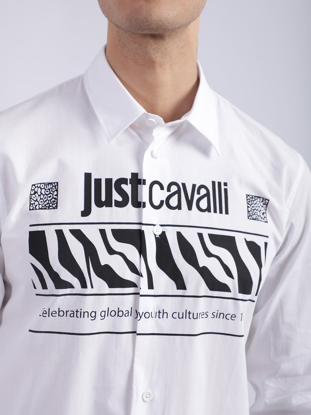 Just Cavalli Men White Solid Collar Shirt