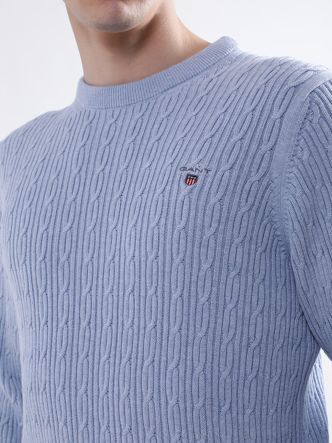 Gant Men Blue Solid Round Neck Sweater