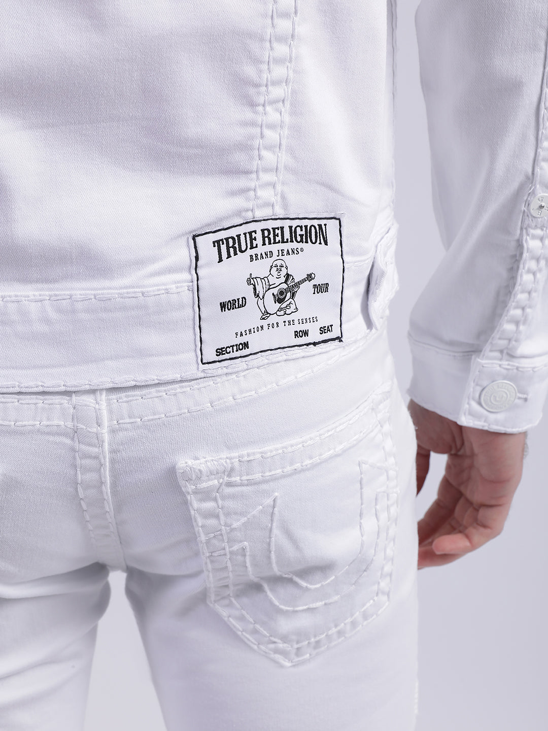 True Religion Men White Solid Collar Jacket