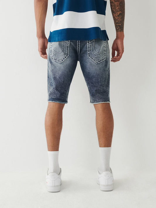 True Religion Men Blue Washed Mid-Rise Regular Fit Knee Length Shorts