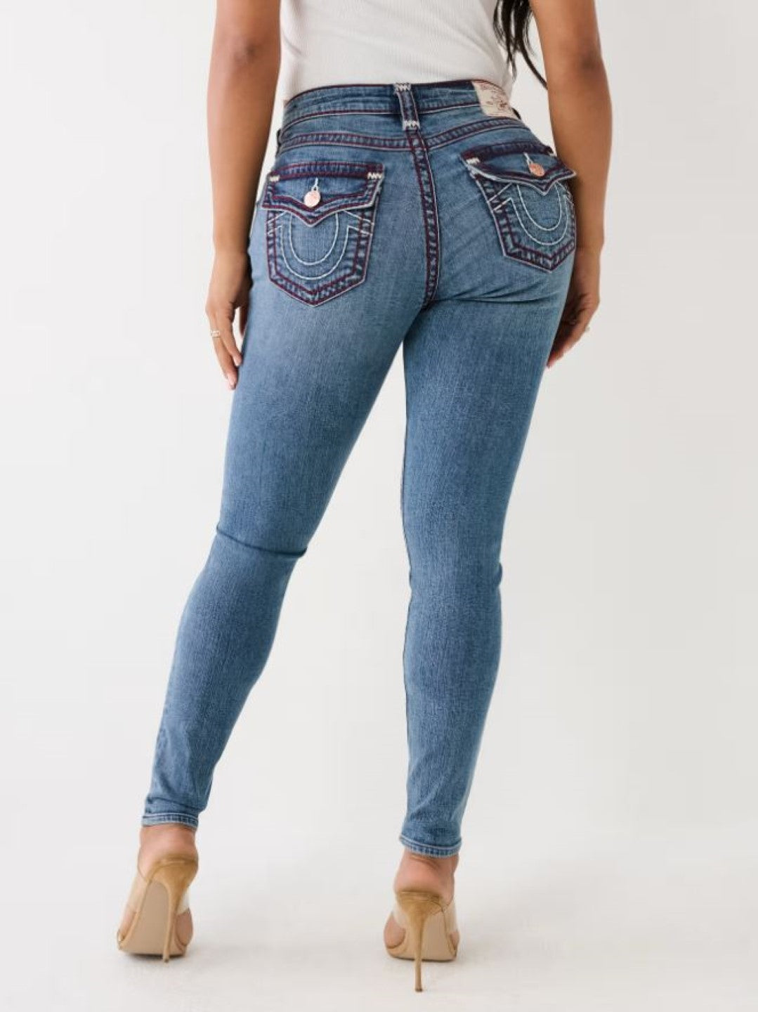 True Religion Super T JENNIE Skinny Fit Blue Mid-Rise Washed Jeans