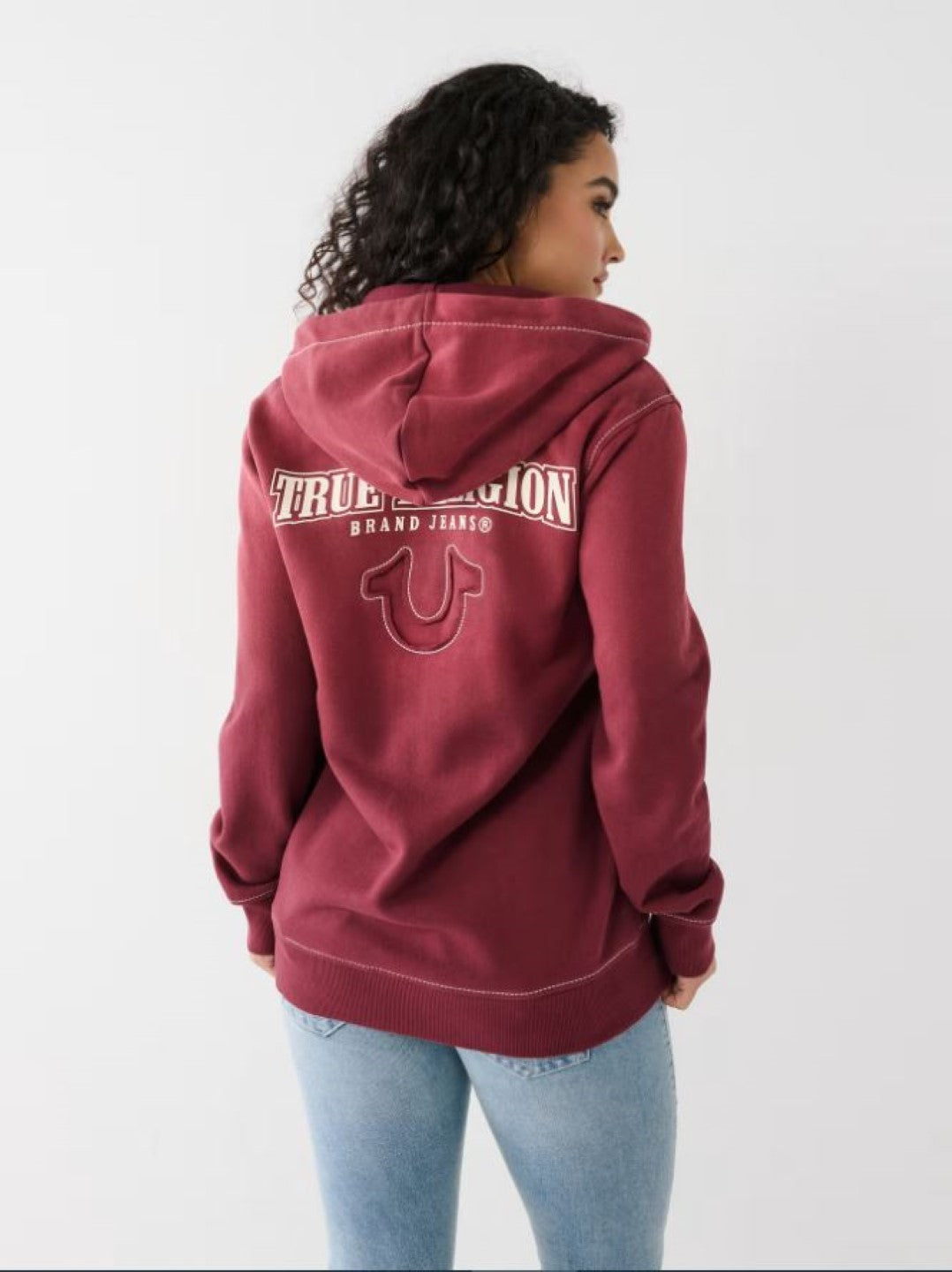 True Religion Women Red Printed Hooded Full Sleeves Sweatshirt