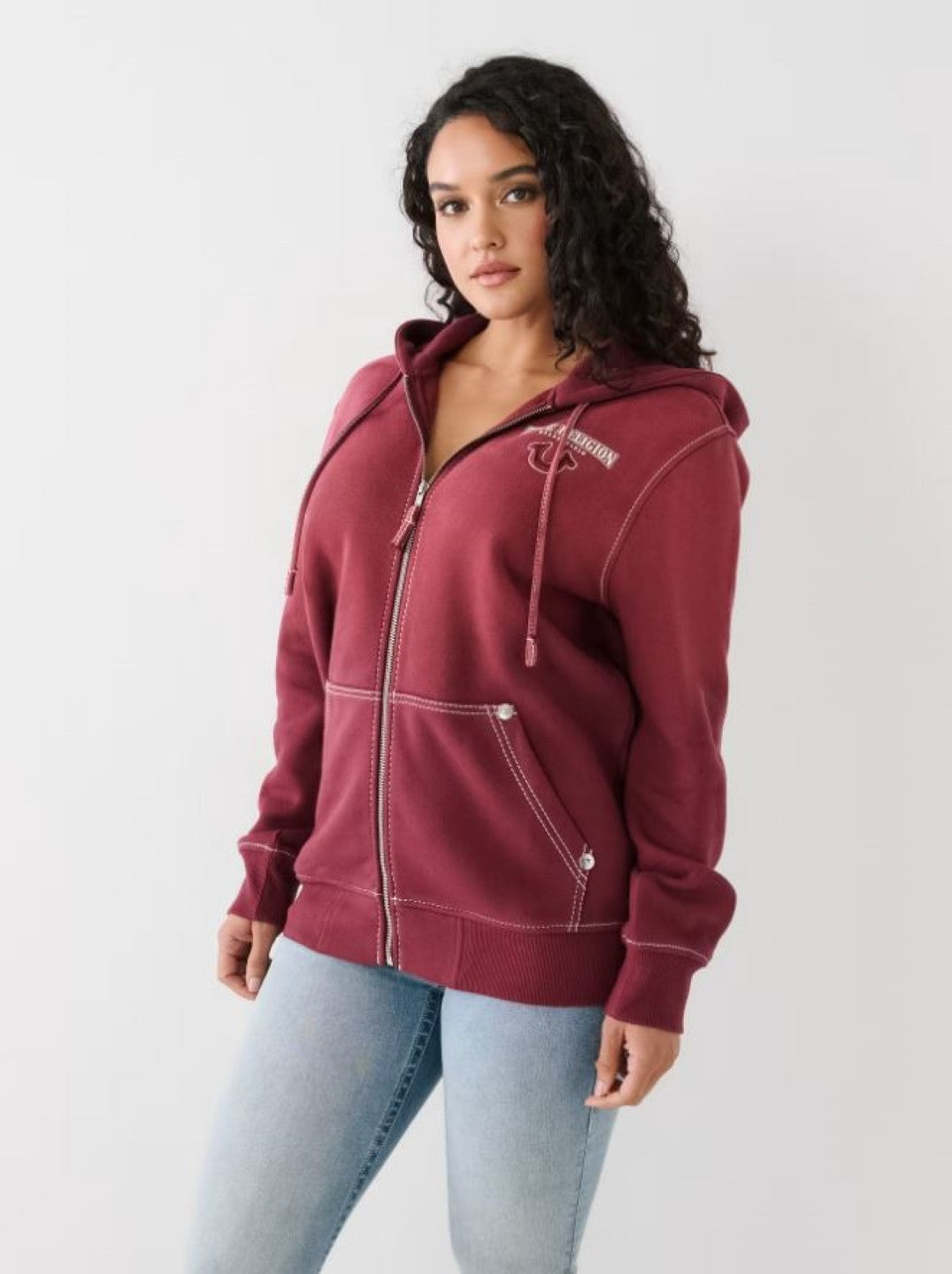 True Religion Women Red Printed Hooded Full Sleeves Sweatshirt