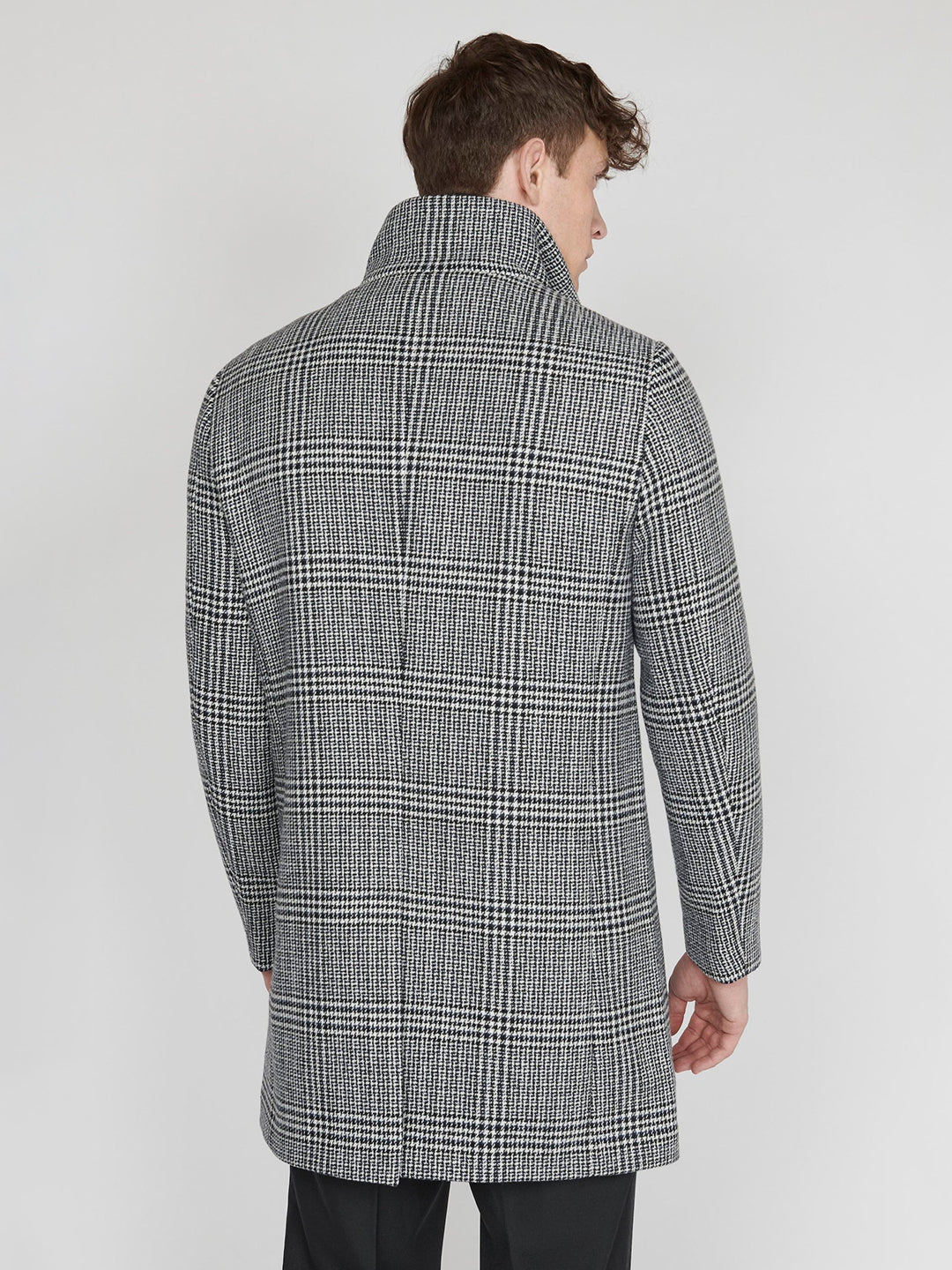 Shop Matinique Men Black Checked Stand Collar Long Sleeves Overcoat Online Iconic India