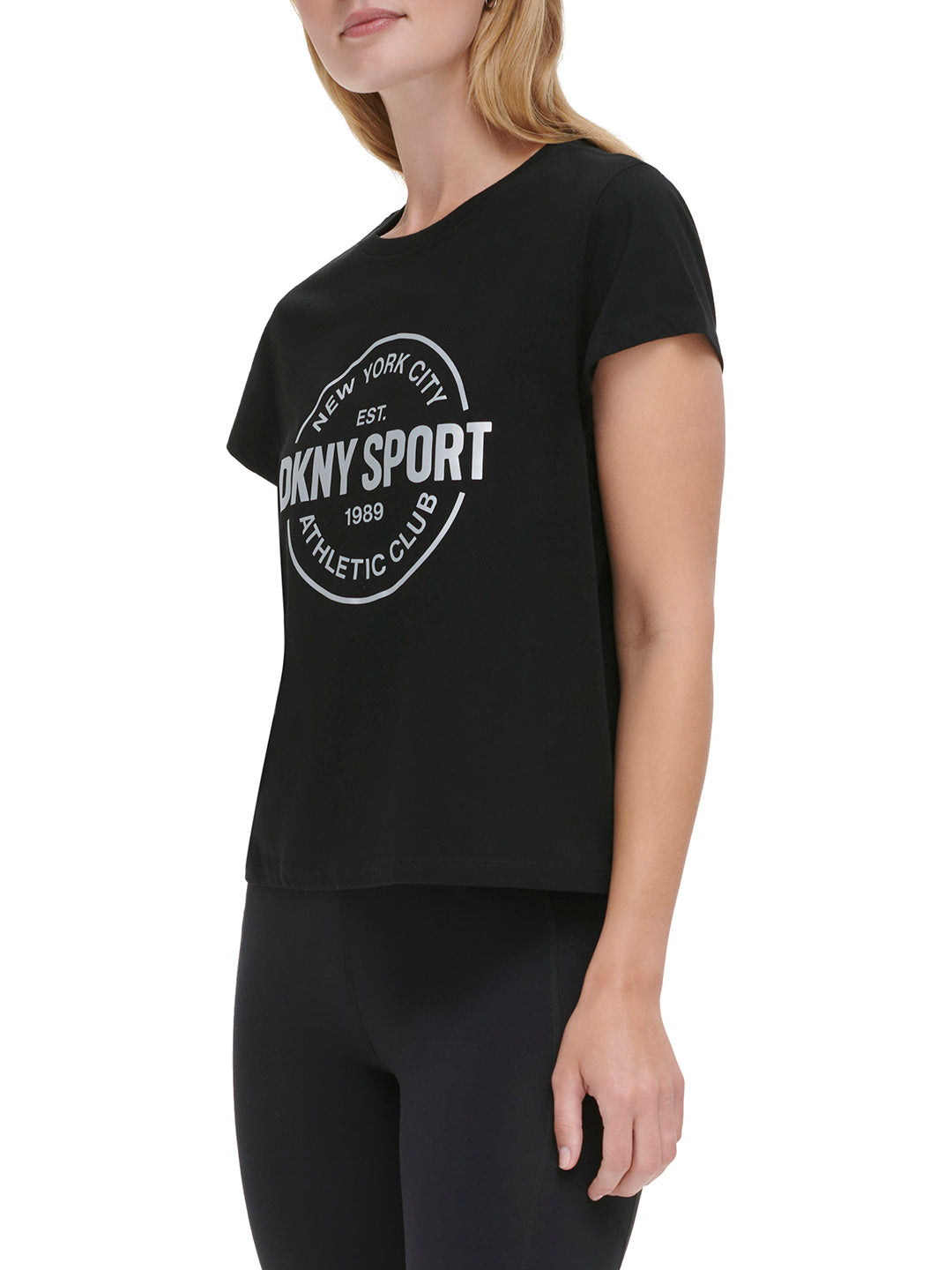 DKNY Women Black Printed Round Neck Short Sleeves T-Shirt