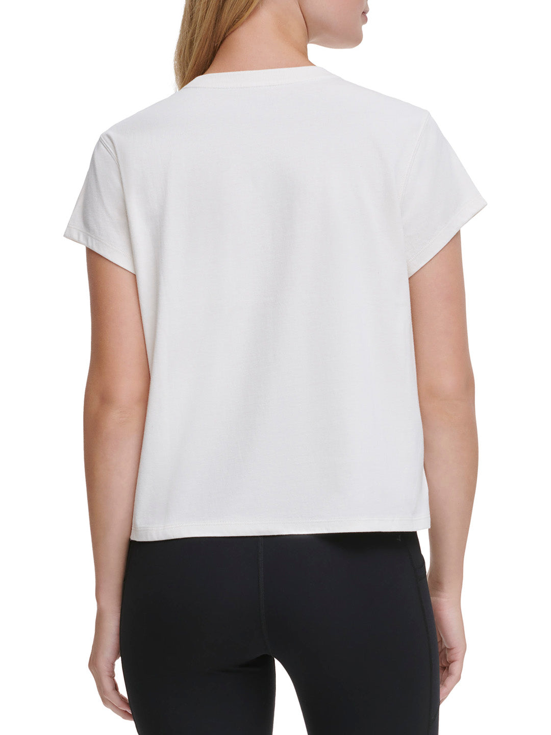 DKNY Women Off White Printed Round Neck Short Sleeves T-Shirt