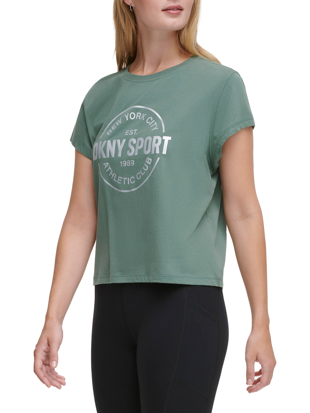 DKNY Women Green Printed Round Neck Short Sleeves T-Shirt