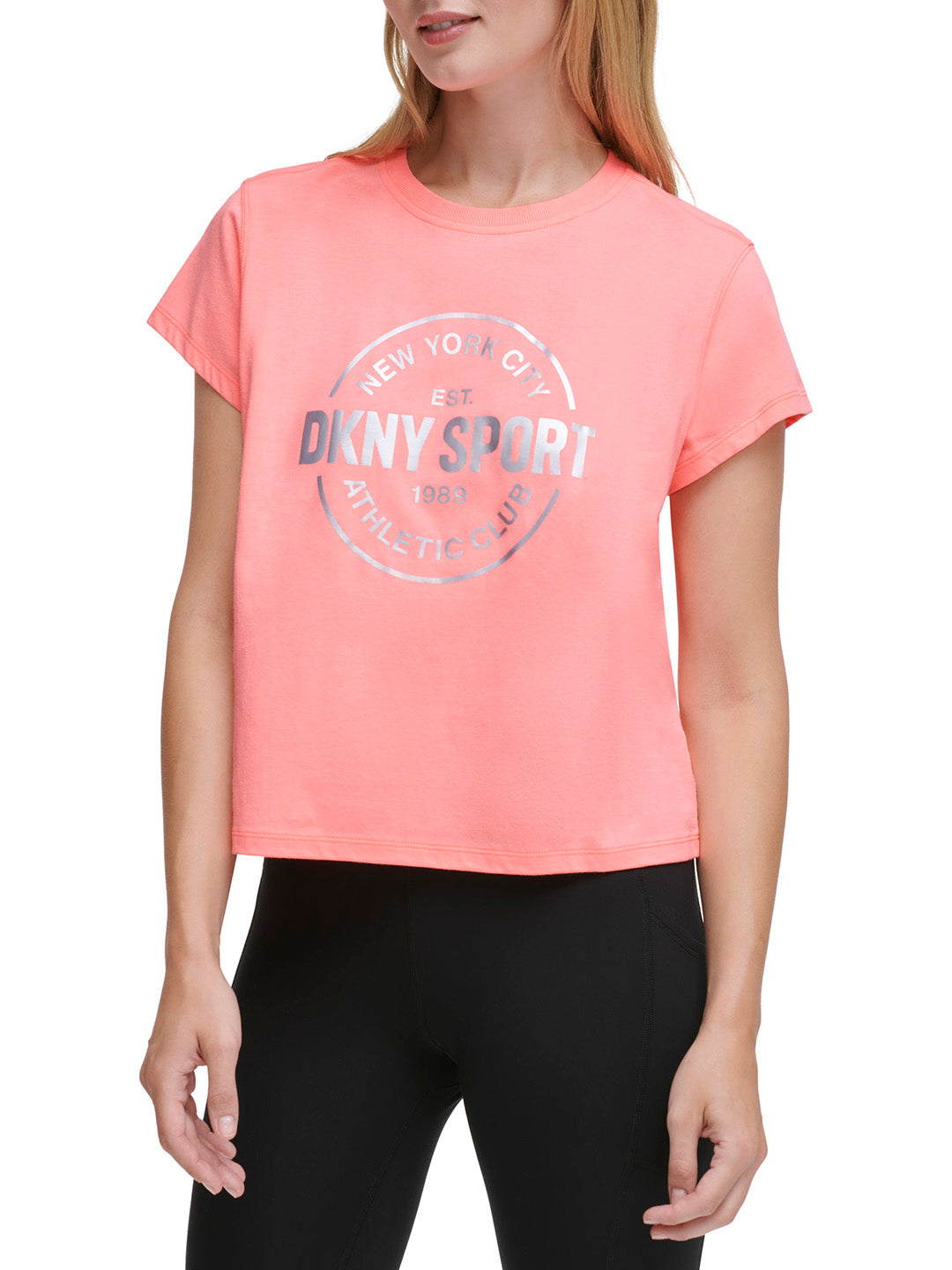 DKNY Women Pink Printed Round Neck Short Sleeves T-Shirt