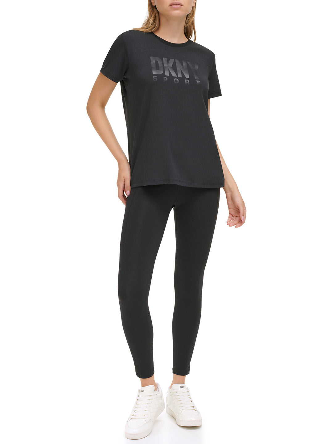 DKNY Women Black Printed Round Neck Short Sleeves T-Shirt