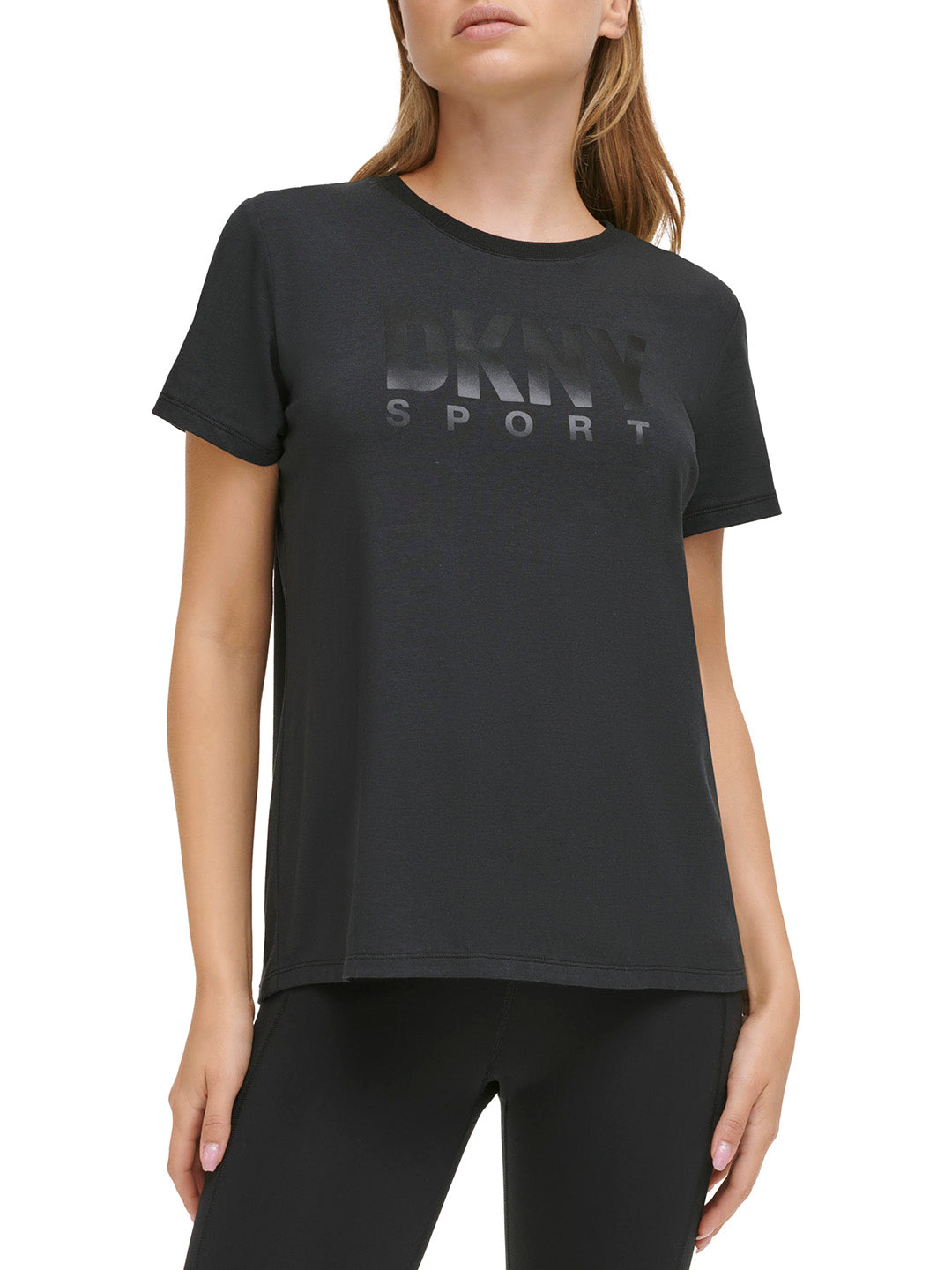 DKNY Women Black Printed Round Neck Short Sleeves T-Shirt