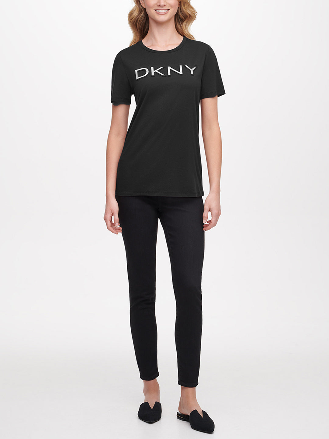 DKNY Women Black Printed Round Neck Short Sleeves T-Shirt