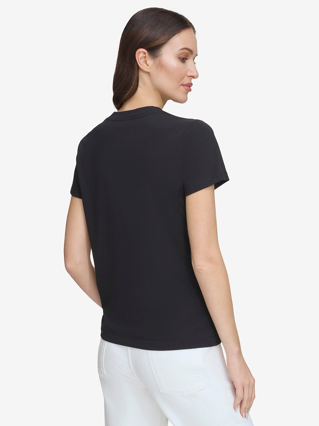 DKNY Women Black Printed Round Neck Short Sleeves T-Shirt