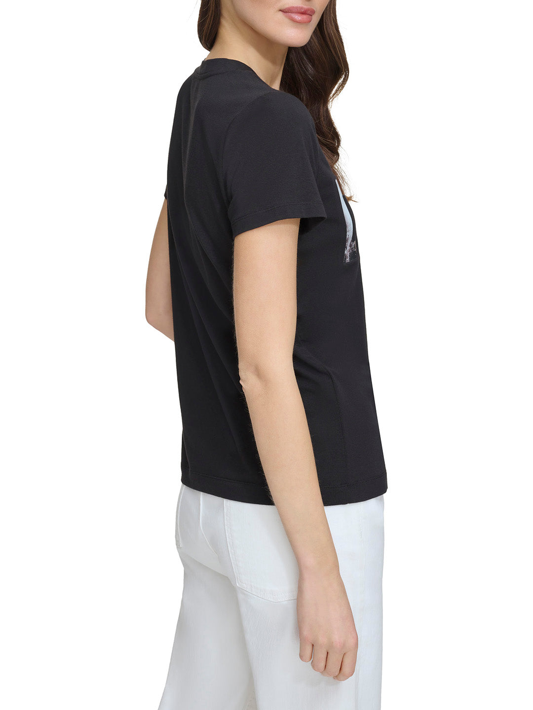 DKNY Women Black Printed Round Neck Short Sleeves T-Shirt