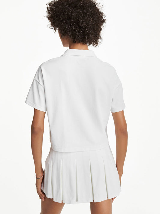 Dkny Women White Solid Polo Collar Short Sleeves T-Shirt