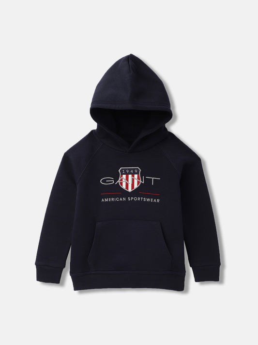 Gant Boys Navy Solid Hooded Full Sleeves Sweatshirt