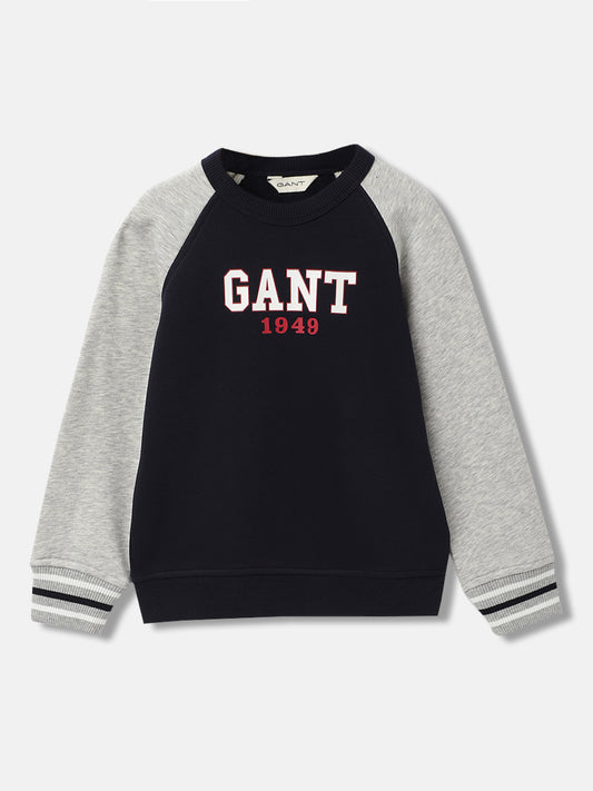 Gant Boys Navy Colour-blocked Round Neck Full Sleeves Sweatshirt