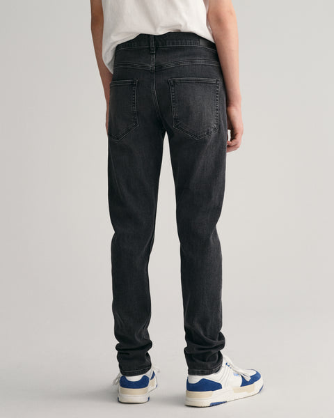 Gant Boys Black Washed Mid-Rise Slim Fit Jeans