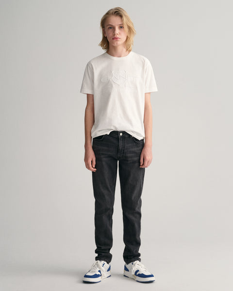 Gant Boys Black Washed Mid-Rise Slim Fit Jeans