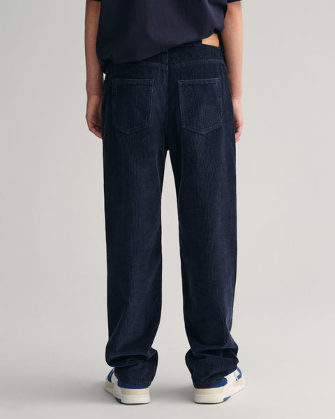 Gant Boys Navy Blue Solid Mid-Rise Corduroy Trouser