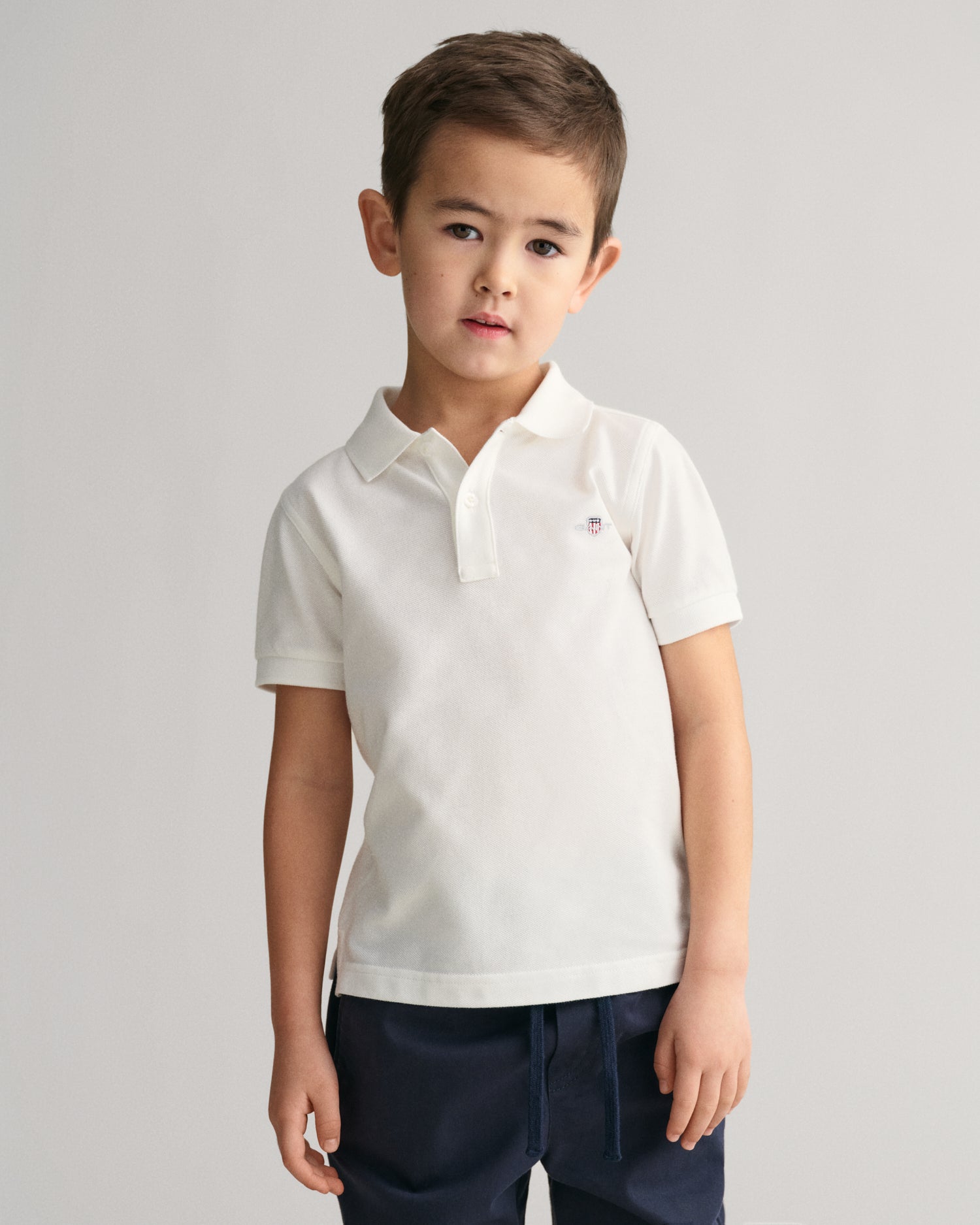 Gant Kids White Solid Polo Collar Short Sleeves Polo T-Shirt