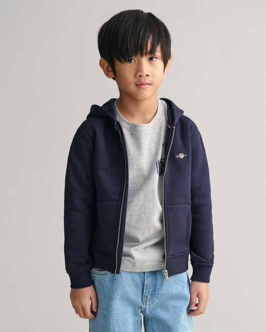 Gant Boys Blue Solid Hooded Full Sleeves Front-open Sweatshirt