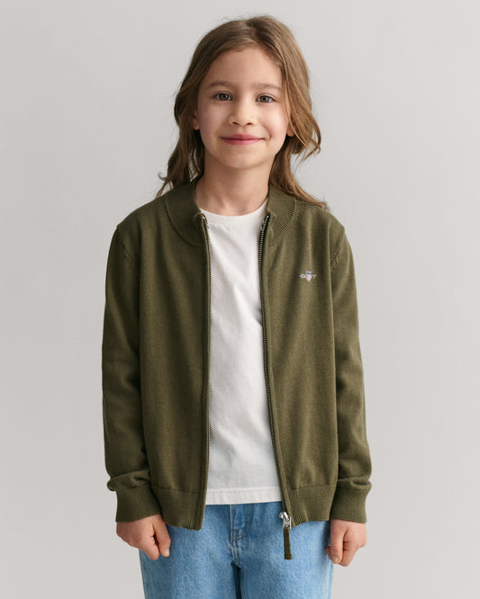 Gant Boys Green Solid Round Neck Full Sleeves Cardigan