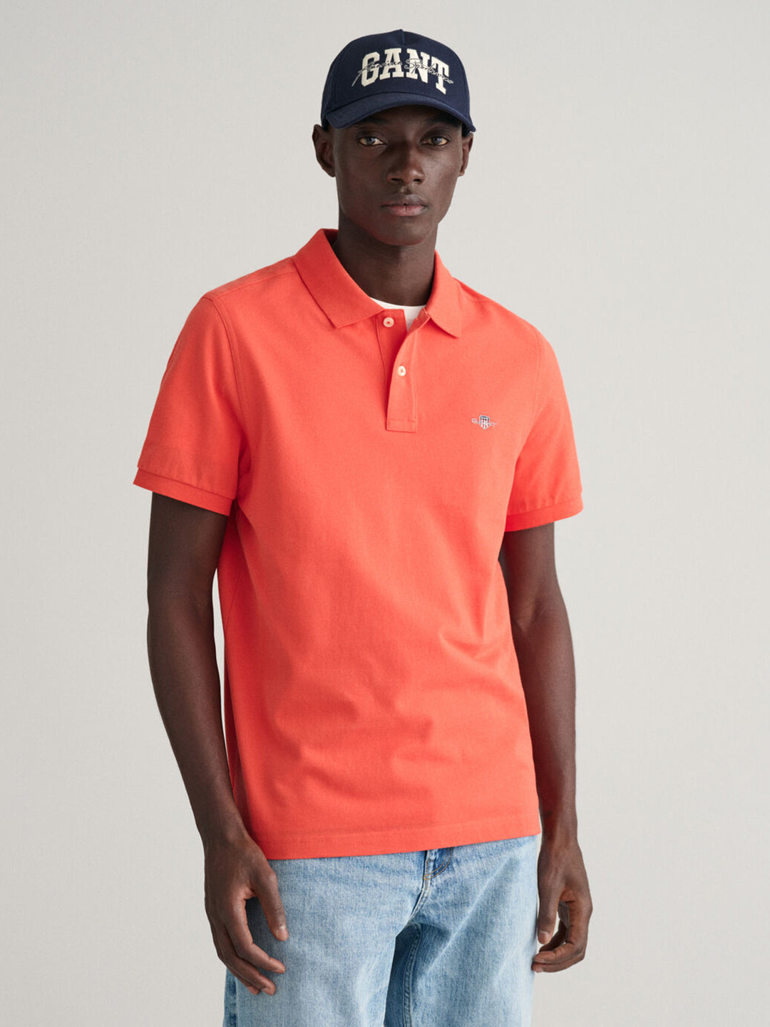 Gant Men Coral Solid Polo Collar Short Sleeves T-shirt